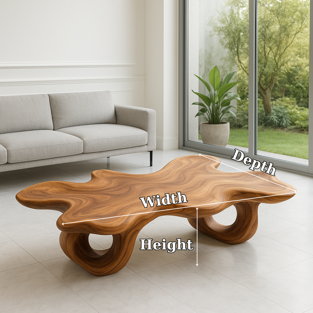 Handcrafted Solid Wood Coffee Table – Organic Sculptural Wave Design