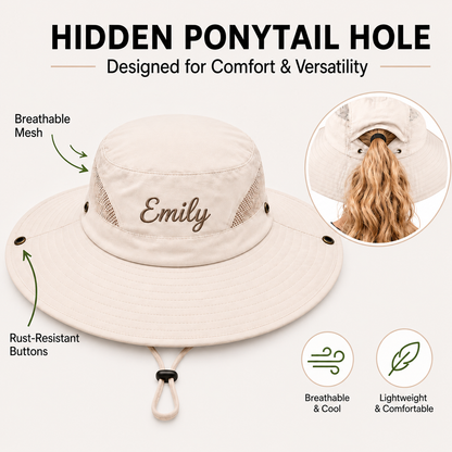 Women's Outdoor Adventure Hat – Custom Name & Logo Sun Hat for Fishing, Hiking, SUP & Travel