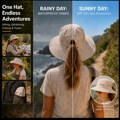 Women's Outdoor Adventure Hat – Custom Name & Logo Sun Hat for Fishing, Hiking, SUP & Travel