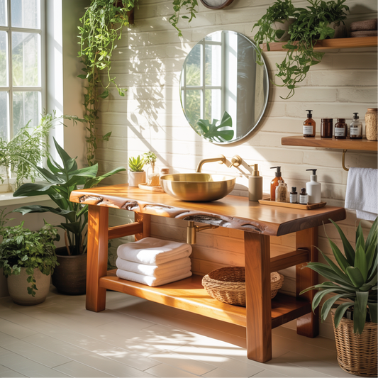 Solid Wood Live Edge Bathroom Vanity – Handcrafted Natural Timber Sink Console