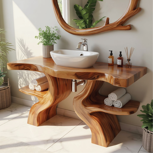 Handcrafted Solid Wood Bathroom Vanity with Live Edge Design for Natural Luxury Spaces