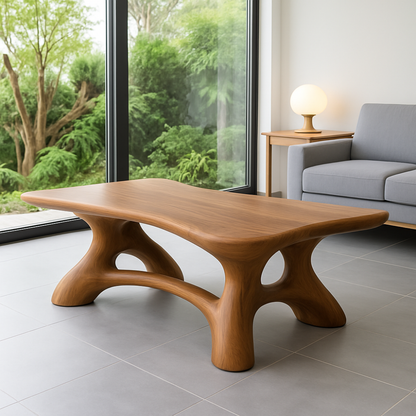 Handcrafted Solid Wood Coffee Table – Sculpted Organic Base for Modern Living Rooms