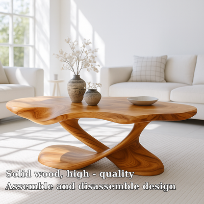 Handcrafted Solid Wood Coffee Table – Organic Sculpted Freeform Living Room Centerpiece