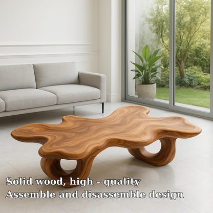 Handcrafted Solid Wood Coffee Table – Organic Sculptural Wave Design