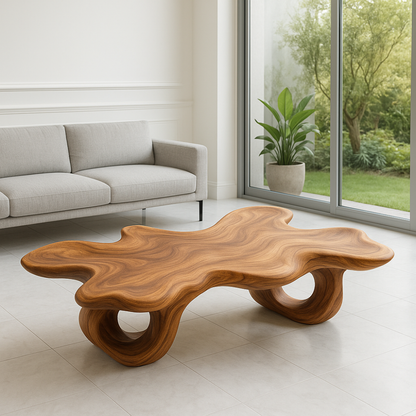 Handcrafted Solid Wood Coffee Table – Organic Sculptural Wave Design