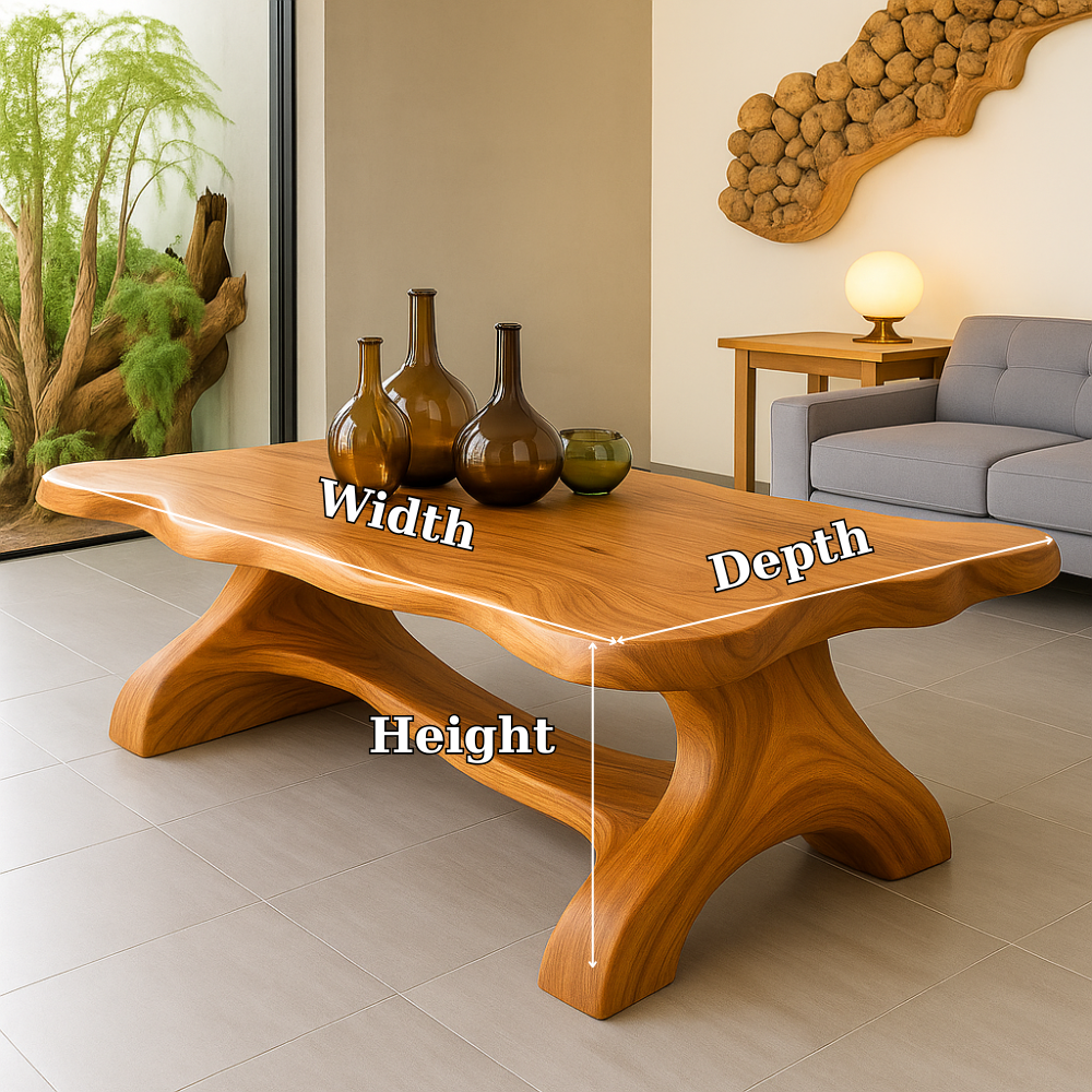Handcrafted Solid Wood Coffee Table – Sculpted Organic Base with Live-Edge Style Top