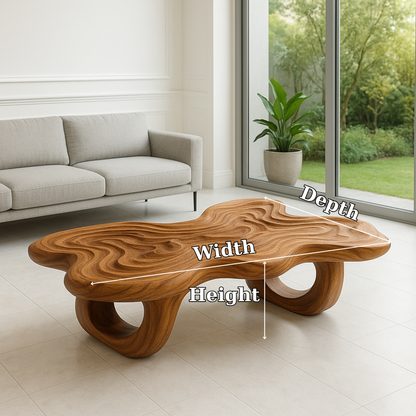 Handcrafted Solid Wood Coffee Table – Sculpted Organic Ripple Design