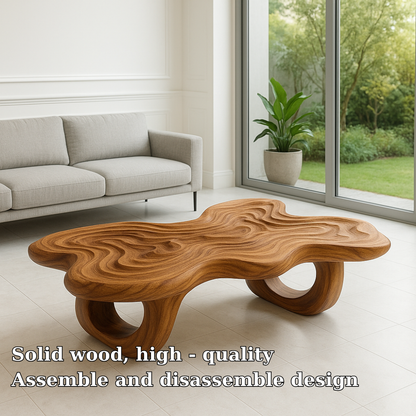Handcrafted Solid Wood Coffee Table – Sculpted Organic Ripple Design